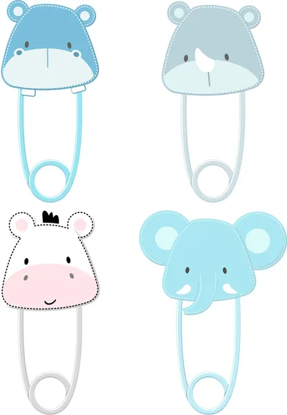 Cute baby animals safety pins set — Stock Vector