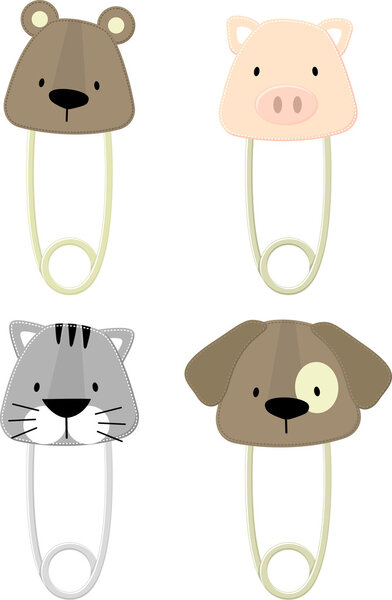 Cute baby animals safety pins set