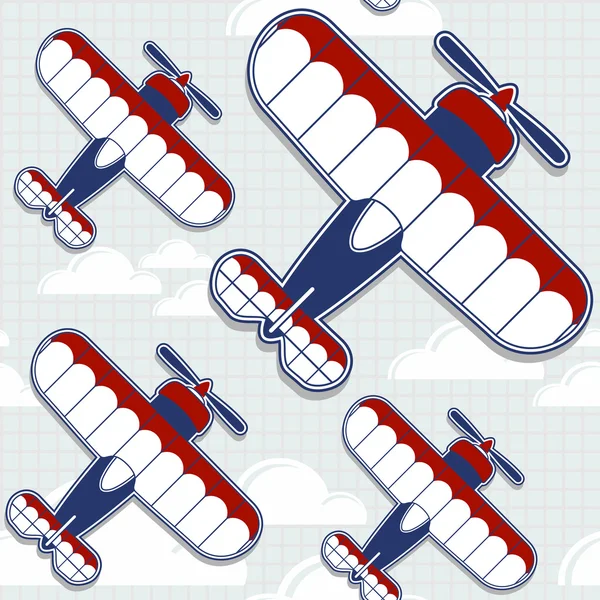 Biplane cartoon pattern — Stock Vector