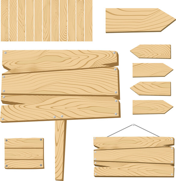 Sign board and wooden objects isolated
