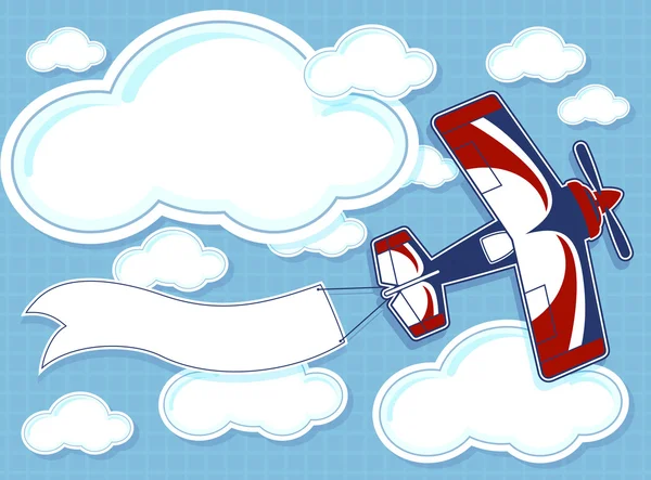 Caricatura de avión con banner en blanco en azul — Vector de stock