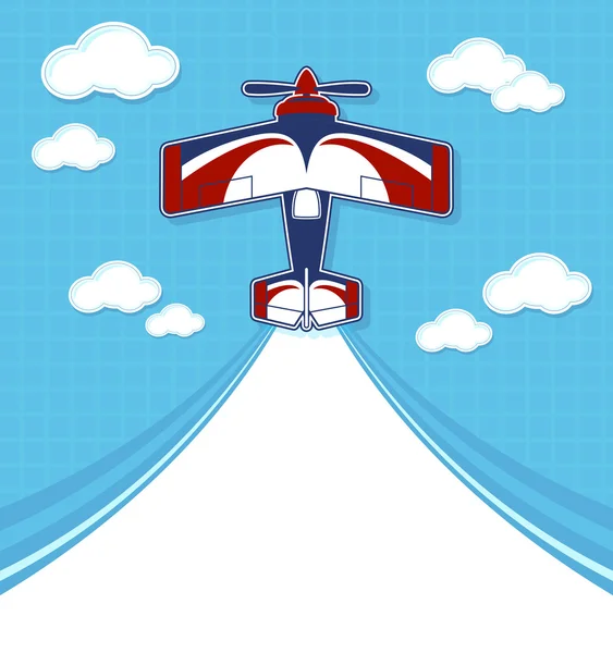 Dibujos animados acrobáticos de biplano con cola en blanco — Vector de stock