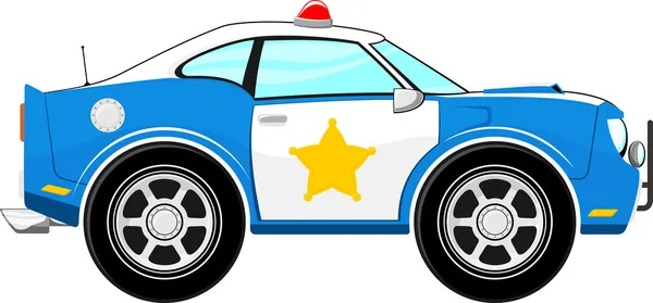 Divertido coche policía azul de dibujos animados — Vector de stock