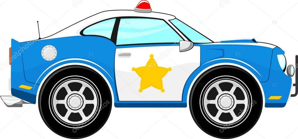 Funny blue police car cartoon