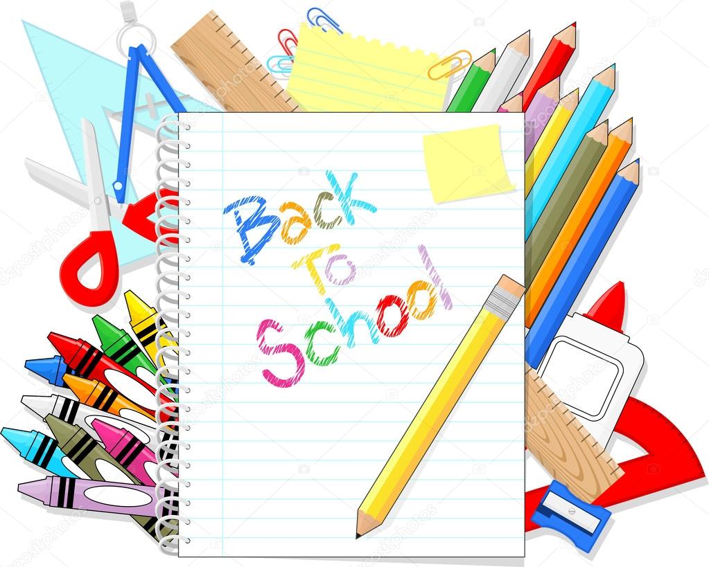 School education supplies items and note book Stock Vector Image by