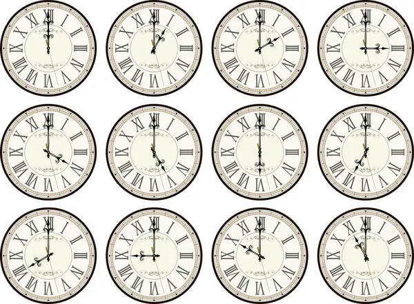 Vintage clock face times — Stock Vector