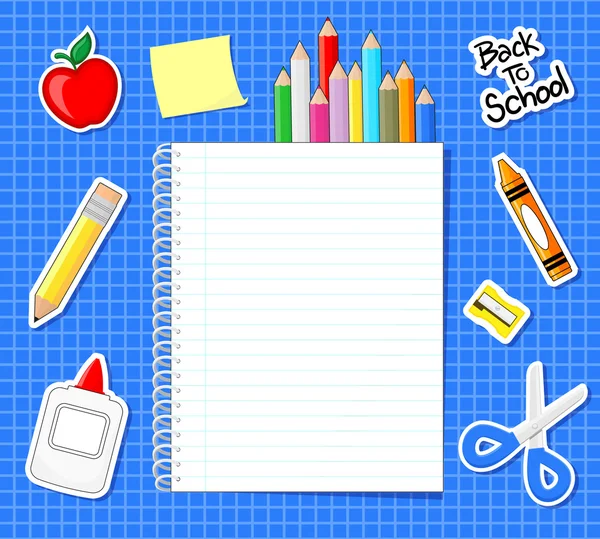 School supplies stickers background — Stock Vector