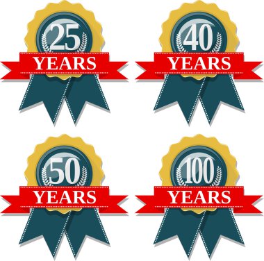 Seal and ribbon collection commemorating 25 40 50 100 years clipart