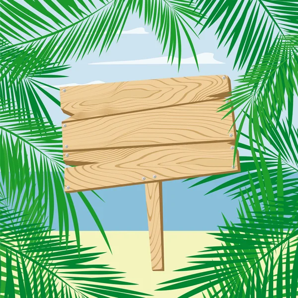 Palm ponechává prázdné dřevěné vývěsní štít rámování — Stockový vektor