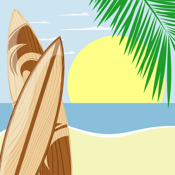 Surfboards on beach — Stock Vector