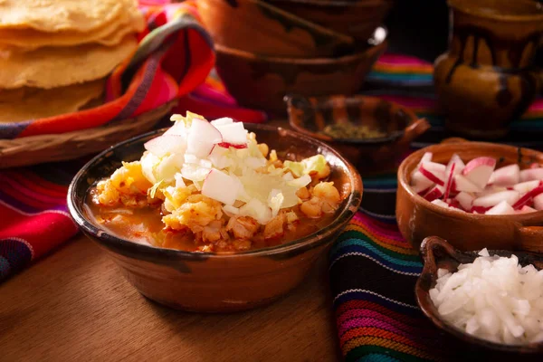 Pozole Rojo Estofado Tradicional Mexicano Muy Popular México Países Vecinos — Foto de Stock