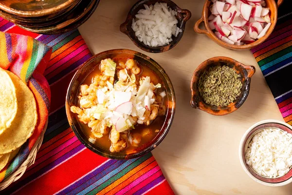 Pozole Rojo Estofado Tradicional Mexicano Muy Popular México Países Vecinos — Foto de Stock