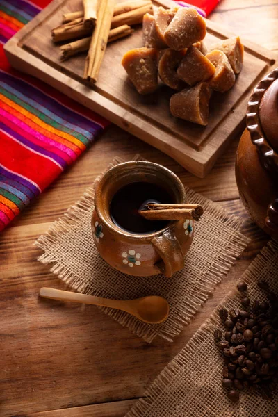 Café Olla Traditionellt Mexikanskt Kaffe Och Grundläggande Ingredienser För Dess — Stockfoto