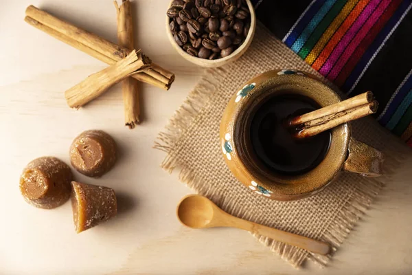 Café Olla Traditionellt Mexikanskt Kaffe Och Grundläggande Ingredienser För Dess — Stockfoto