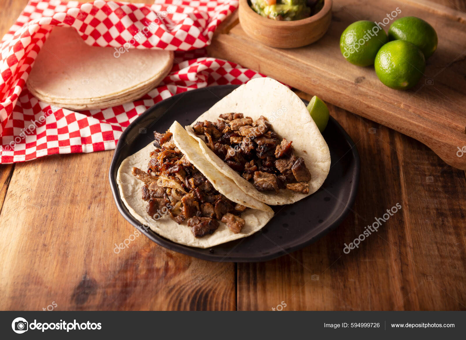 Tacos Bistec Homemade Grilled Meat Corn Tortilla Street Food Mexico