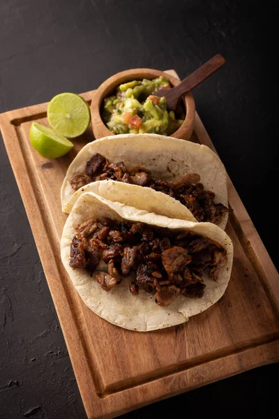 Tacos Bistec Homemade Grilled Meat Corn Tortilla Street Food Mexico — Foto de Stock