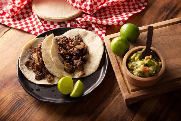 Tacos Bistec Homemade Grilled Meat Corn Tortilla Street Food Mexico — Zdjęcie stockowe