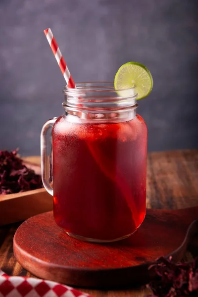 Agua de jamaica. Ibiscus tea made as an infusion from roselle flower (Hibiscus sabdariffa). Can be consumed both hot and cold. Very popular drink in Mexico and many other countries.