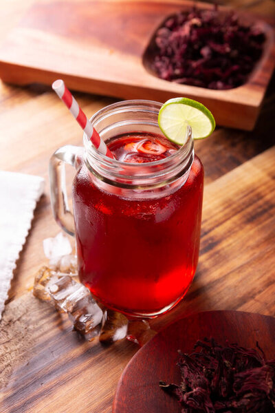Agua de jamaica. Ibiscus tea made as an infusion from roselle flower (Hibiscus sabdariffa). Can be consumed both hot and cold. Very popular drink in Mexico and many other countries.