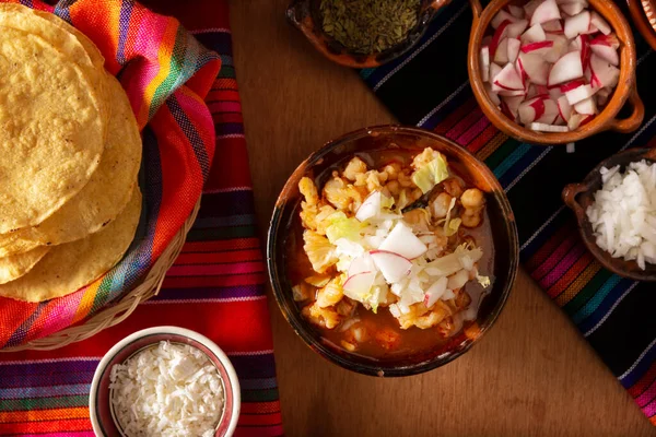 Pozole Rojo Estofado Tradicional Mexicano Muy Popular México Países Vecinos — Foto de Stock