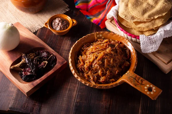 Tinga Carne Plato Típico Mexicano Preparado Principalmente Con Carne Rallada — Foto de Stock