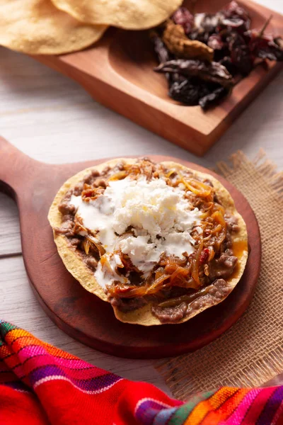 Tostada Tinga Res Plato Típico Mexicano Preparado Principalmente Con Carne — Foto de Stock