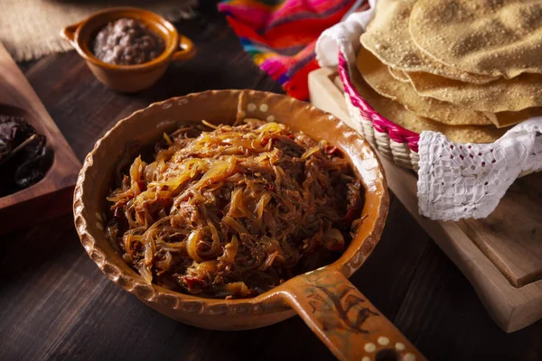 Tinga Res Plato Típico Mexicano Preparado Principalmente Con Carne Rallada — Foto de Stock