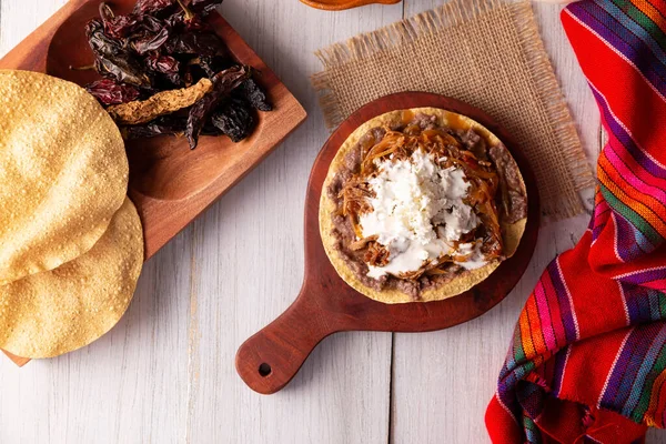 Tostada Tinga Res Plato Típico Mexicano Preparado Principalmente Con Carne — Foto de Stock