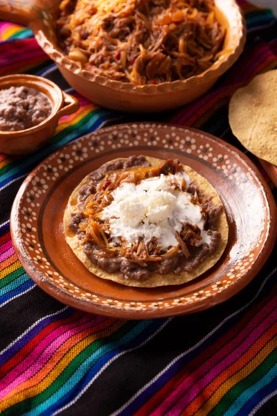 Tostada Tinga Res Plato Típico Mexicano Preparado Principalmente Con Carne — Foto de Stock