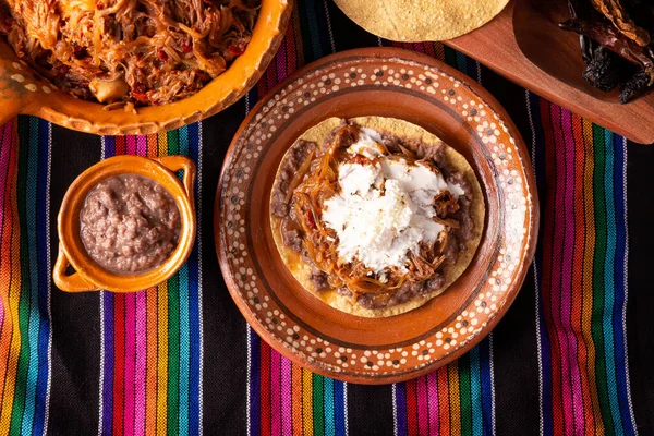 Tostada Tinga Res Plato Típico Mexicano Preparado Principalmente Con Carne — Foto de Stock