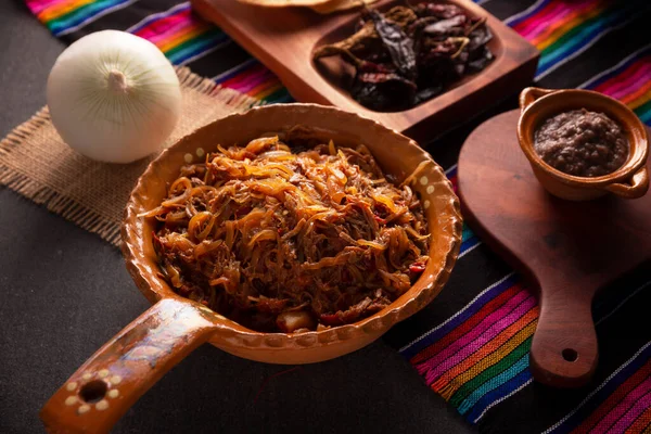 Tinga Res Plato Típico Mexicano Preparado Principalmente Con Carne Rallada — Foto de Stock