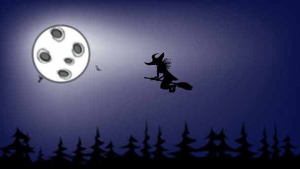 Halloween čarodějnice létající v noci na pozadí měsíc