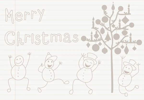 Cartão de Natal com boneco de neve e árvore — Vetor de Stock