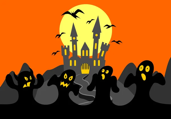 Halloween-Hintergrund mit Geistern und Burg — Stockvektor