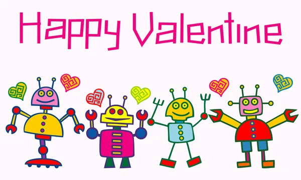 Happy valentine robots — Stock Vector