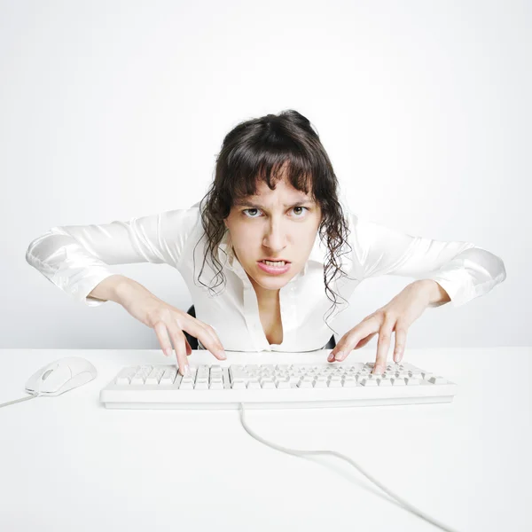 Female secretary crazed from overwork — Stock Photo, Image