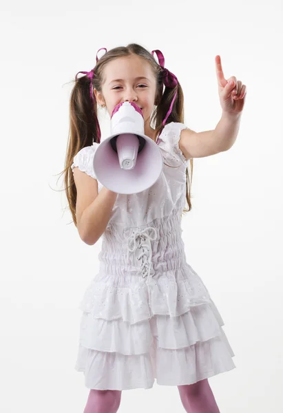 Little girl and megaphone — Stock Photo, Image