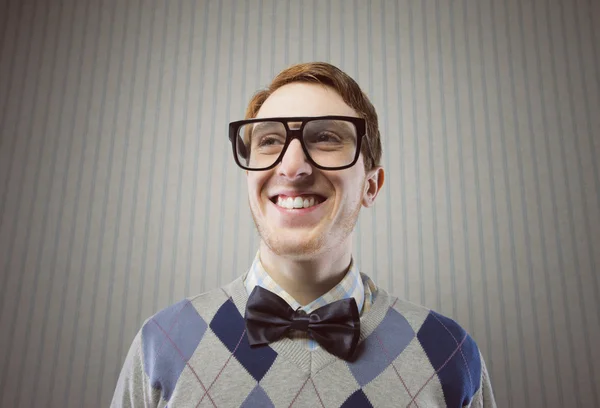 Nerd student making a funny smiling face — Stock Photo, Image