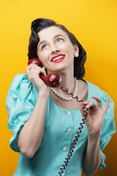 Vintage calling woman — Stock Photo, Image