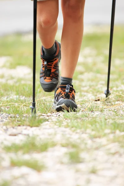 Nordic walking lábak-hegység — Stock Fotó