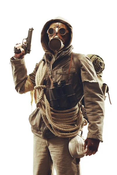 Post apocalyptic survivor in gas mask — Stock Photo, Image