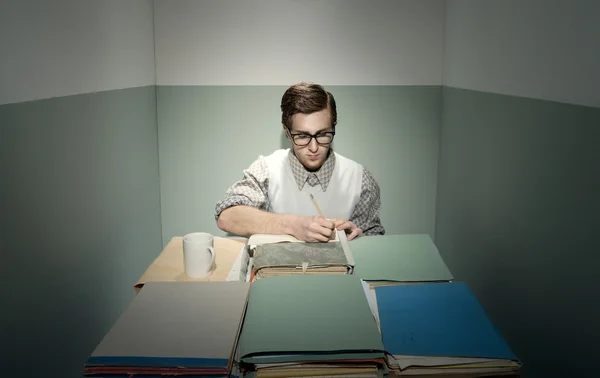 Nerd guy at desk — Stock Photo, Image