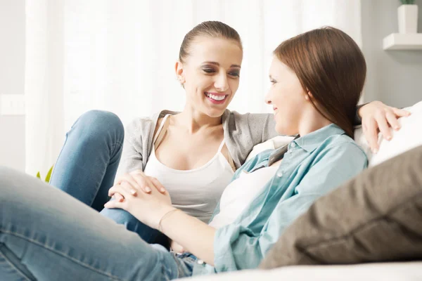 Lesbian couple flirting at home — Stock Photo, Image