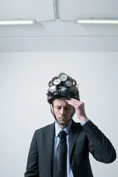 Businessman with steampunk helmet — Stock Photo, Image