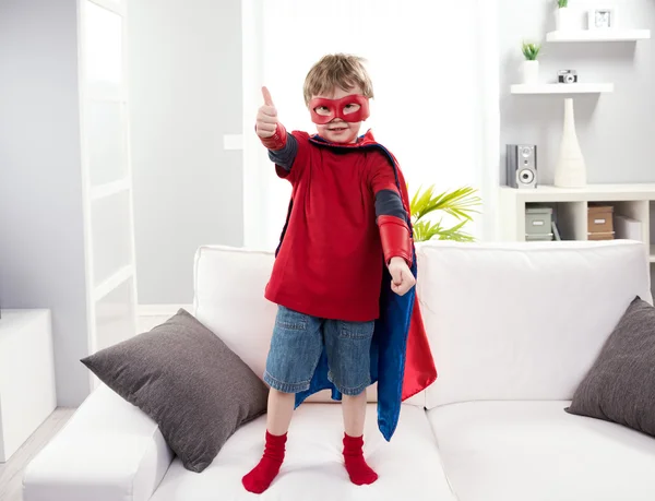 Superhero boy thumb up — Stock Photo, Image