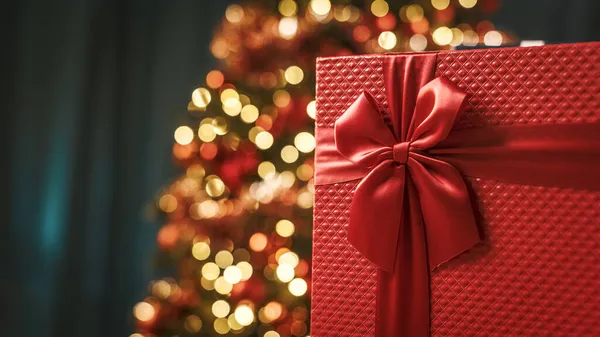 Mooi Kerstcadeau Met Lint Close — Stockfoto