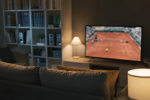 Tenis Mecz Żywo Telewizji Domu Rozrywka Koncepcja Sportu — Zdjęcie stockowe