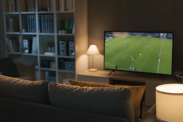 Ποδόσφαιρο Αγώνα Ζωντανά Στην Τηλεόραση Τον Αθλητισμό Και Την Ψυχαγωγία — Φωτογραφία Αρχείου