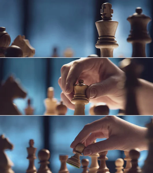 チェスのプロ選手がチェスボード上で駒を動かすバナーセット — ストック写真