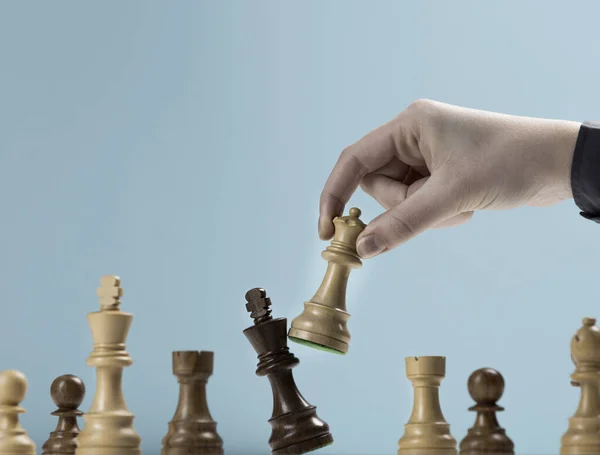 Player Defeating His Opponent Winning Chess Game Leadership Power Concept — Stock Photo, Image